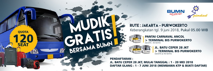 Mudik Gratis 2018, Pindad Sediakan 120 Kursi Rute Jakarta - Purwekerto