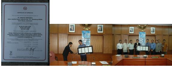 LRQA LIMITED HANDS OVER CERTIFICATE OF CORPORATE SSM ISO 9001:2008 TO PT. PINDAD